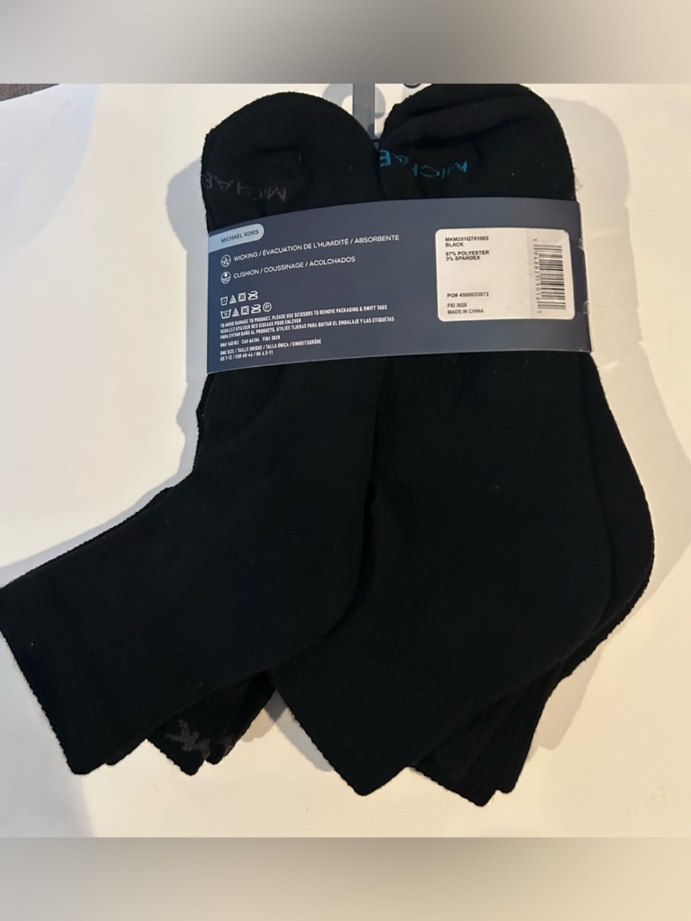 Michael Kors Men's 6-Pack Cushion Quarter Cut Socks Black NEW - Picture 4 of 6